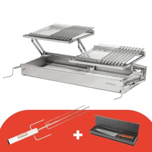 Pack parrilla doble alzador combo asador